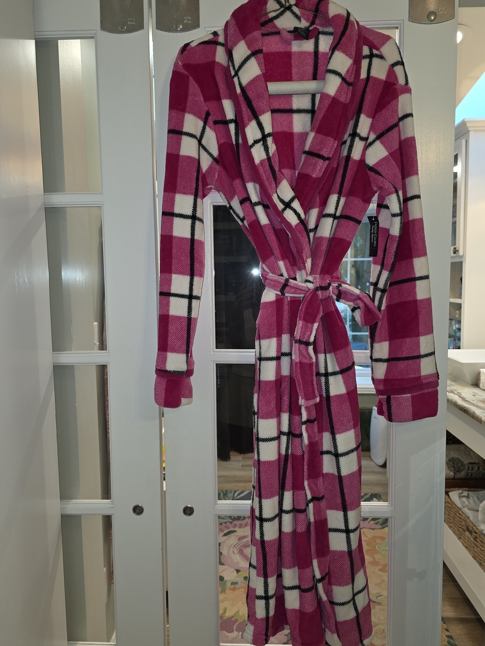 Faded Glory Hot Pink Plaid Hooded Women's  Robe